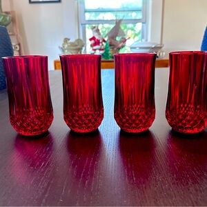 Set of MCM Red Longchamp Crystal High Ball Glasses